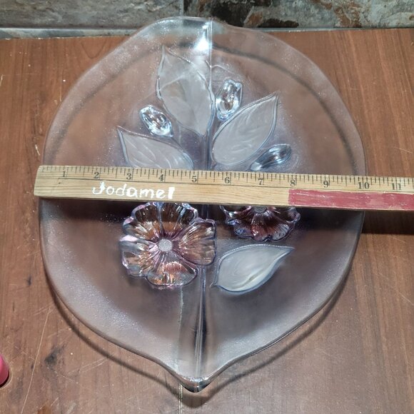 Glass Crystal Frosted Calypso Canape Hibiscus Leaf Shape Platter - Picture 9 of 16